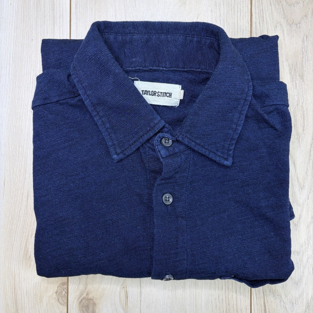 Taylor Stitch The Jack Short Sleeve Button Up Shirt Mens 40 M Indigo Dyed Blue